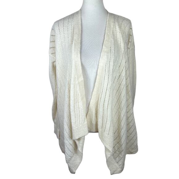 Lou & Grey Cream Open Front Waterfall Wool / Alpaca Blend Fuzzy Cardigan - Picture 1 of 7